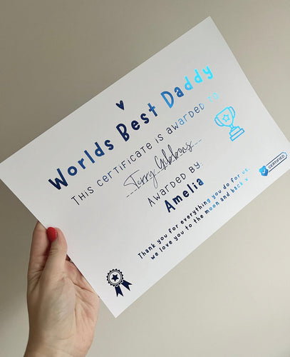 Best Daddy in the world certificate Fathers Day Gift