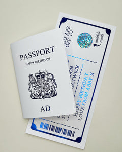 Personalised scratch off reveal ticket & passport voucher