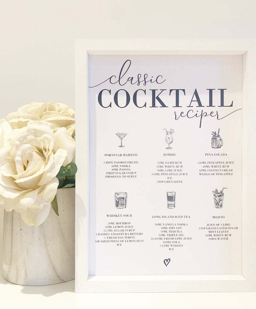 Classic cocktail menu