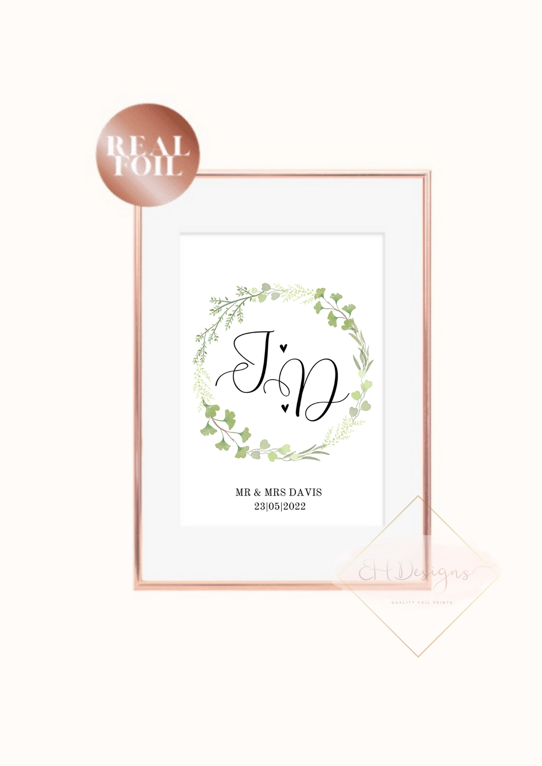 Mr & Mrs Wreath wedding gift print
