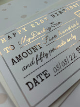 Load image into Gallery viewer, Personalised foil gift cheque