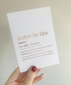 Personalised Sister in law definition print