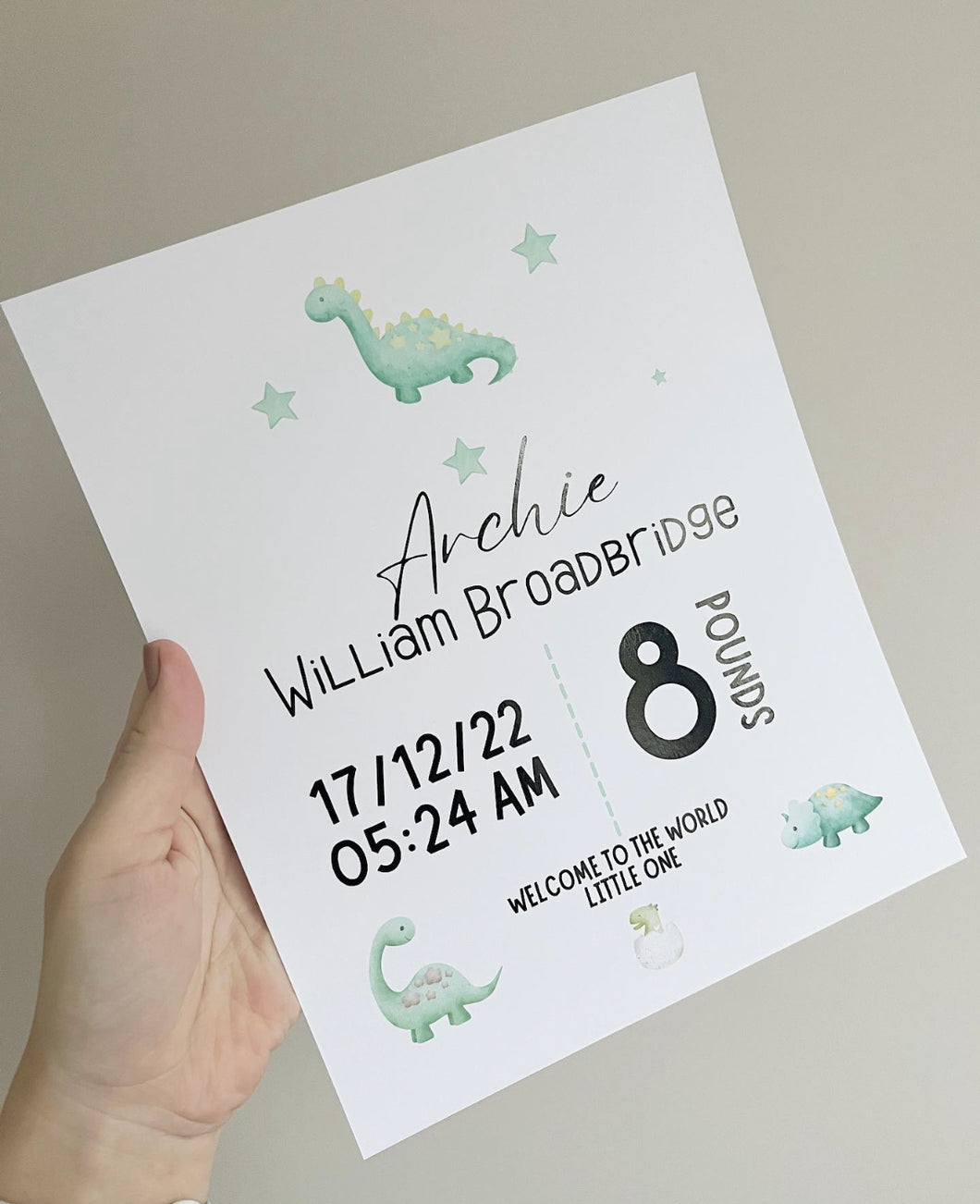 Dinosaur Dino Green Theme Newborn Print