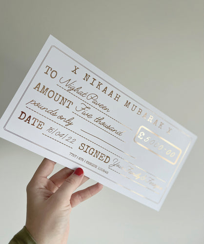 Large Personalised foil gift cheque